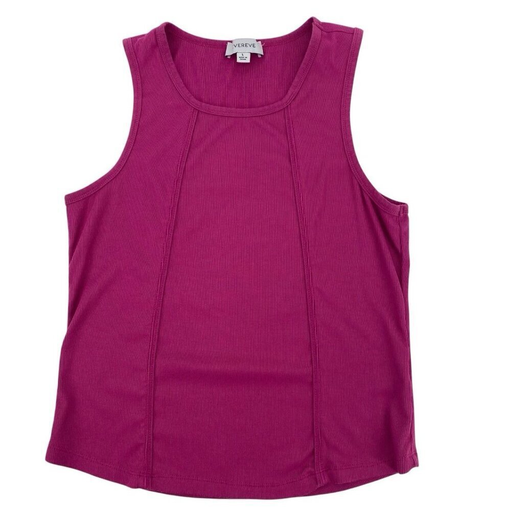 Evereve Ribbed Tank Top Size L Fuchsia Crewneck Stretch Sleeveless Casual Modal